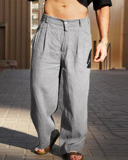 Premium Wide-Leg Linen Pants Grey Men Pants