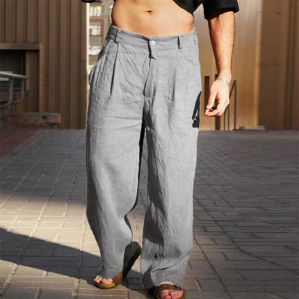 Premium Wide-Leg Linen Pants Grey Men Pants