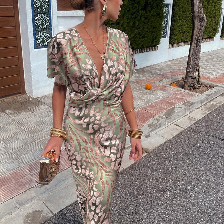 Elegant Twisted V‑Neck Summer Maxi Dress Dresses