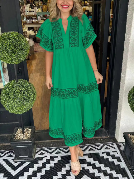 Araceli™ | Women's V-Neck Boho Dress Green Dress