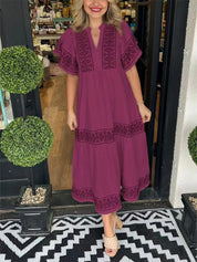 Araceli™ | Women's V-Neck Boho Dress Claret Dress