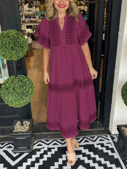Araceli™ | Women's V-Neck Boho Dress Claret Dress
