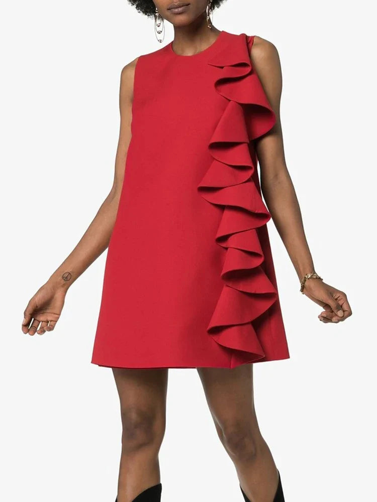 Esmeralda | Elegant Ruffle Dress Red Dresses