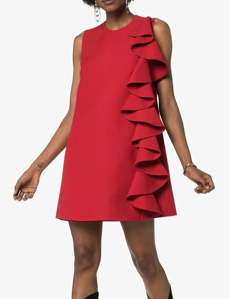 Esmeralda | Elegant Ruffle Dress Red Dresses