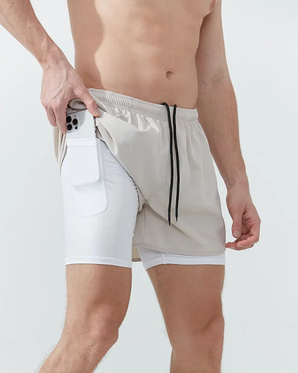 Men's 2-in-1 Quick-Dry Running Shorts with Phone Pocket White Shorts