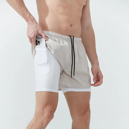 Men's 2-in-1 Quick-Dry Running Shorts with Phone Pocket White Shorts