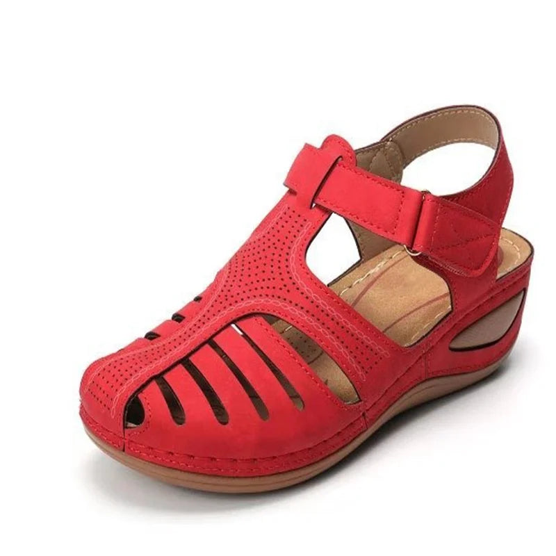 Woman Summer Vintage Orthopedic PU Leather Sandals Red Shoes & Sandals