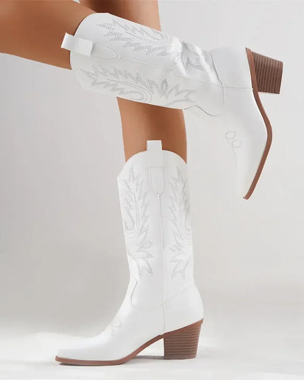 Mid‑Calf Block Heel Cowboy Boots Boots