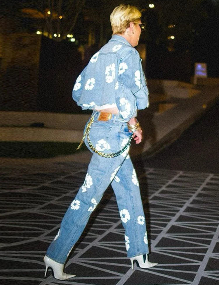 Retro Denim Tears Couples Outfit - Matching Jacket and Pants Set Jacket