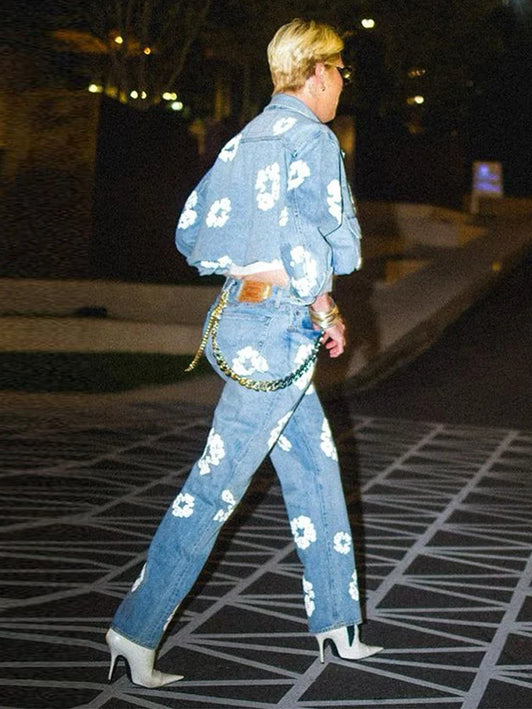 Retro Denim Tears Couples Outfit - Matching Jacket and Pants Set Jacket
