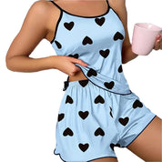 Women's Ice-Silk Heart-Print Pajama Set Women's Tops