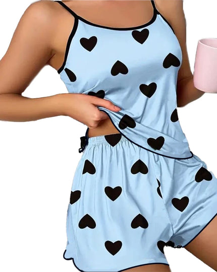 Women's Ice-Silk Heart-Print Pajama Set Women's Tops