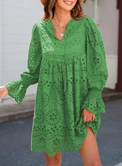 Vintage Eyelet Cotton Midi Dress Green Dresses