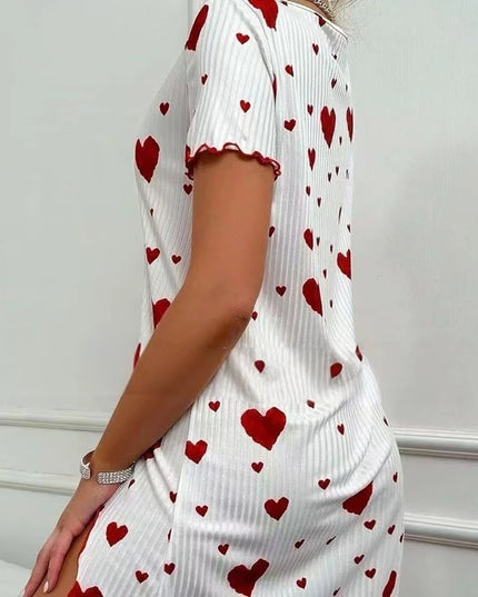 Women's Heart-Print Casual Short-Sleeve Nightdress Women's Tops