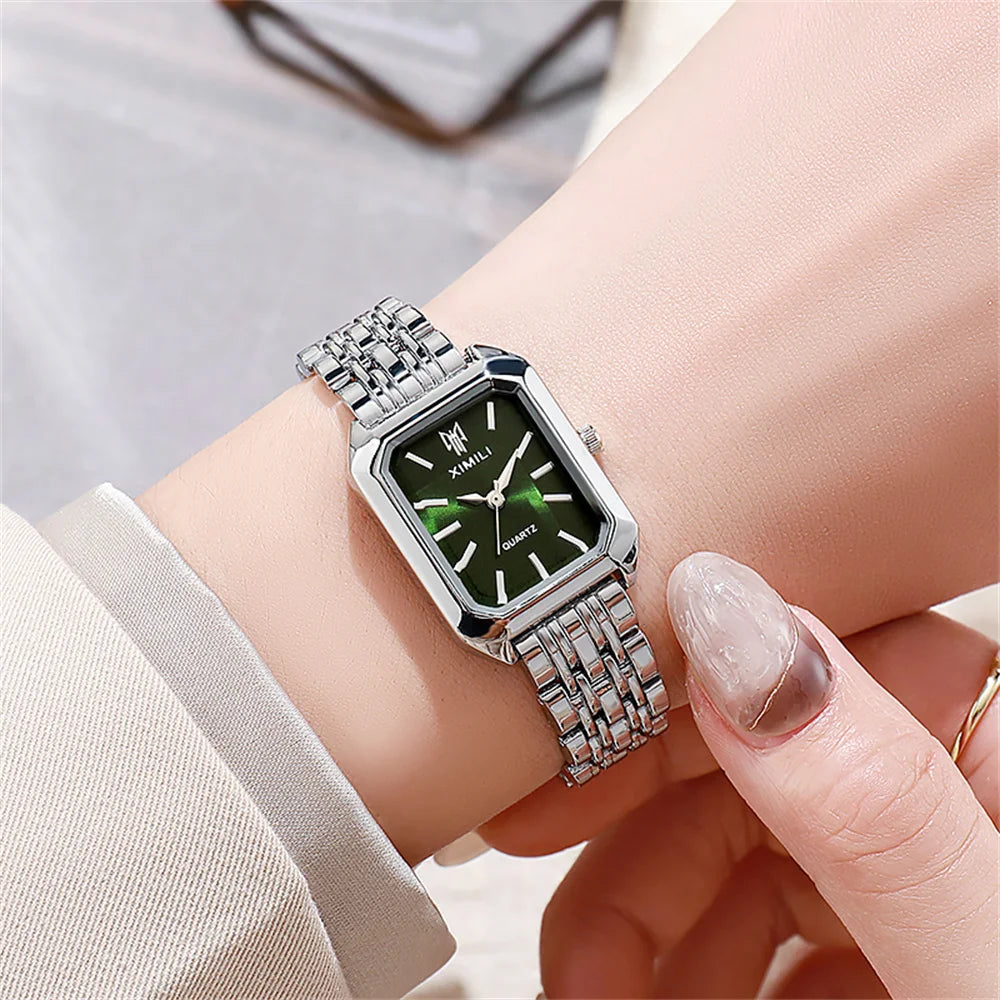 Square Gold-Plated Quartz Watch – Elegant Women green 1 Women's Accessories