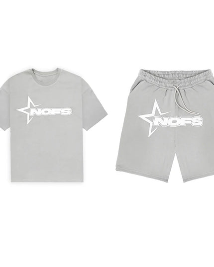 Men’s Summer Breathable Two-Piece Sports Set – T-Shirt & Shorts for Running & Gym Gray Set Two-Piece Sports Set