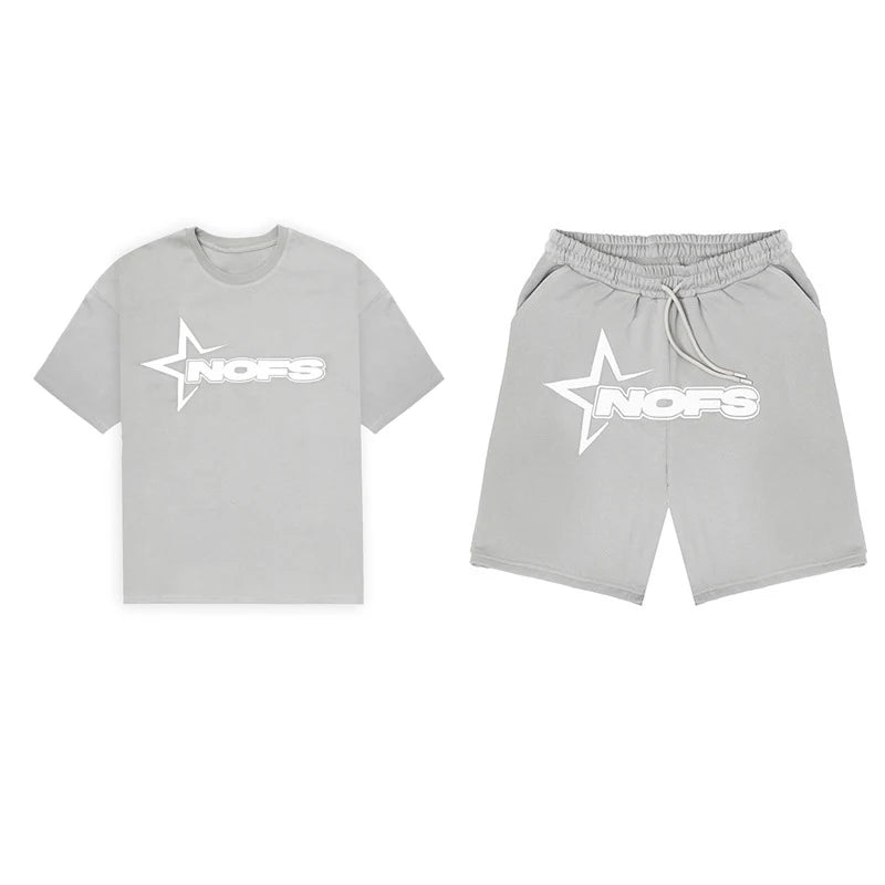 Men’s Summer Breathable Two-Piece Sports Set – T-Shirt & Shorts for Running & Gym Gray Set Two-Piece Sports Set