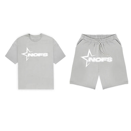 Men’s Summer Breathable Two-Piece Sports Set – T-Shirt & Shorts for Running & Gym Gray Set Two-Piece Sports Set