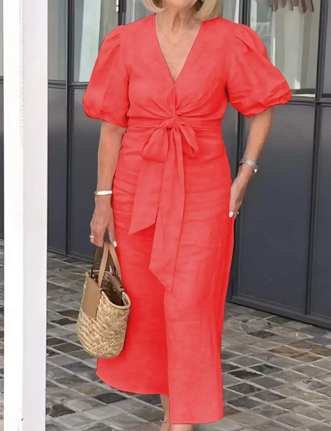 Esther | V-Neck Cotton Dress With Laces - OKOHOKO™ FASHION