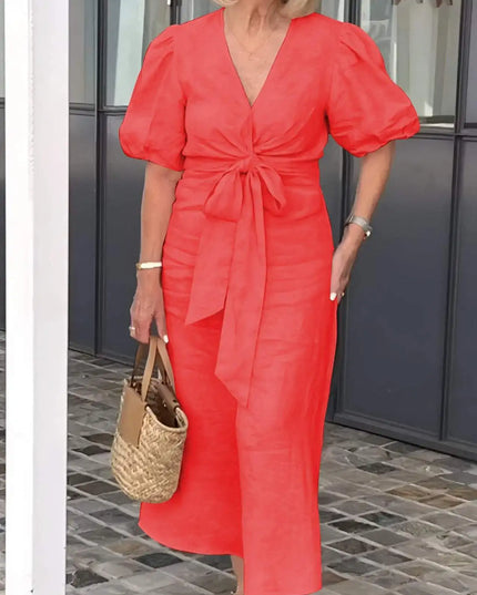 Esther | V-Neck Cotton Dress With Laces Red Dresses