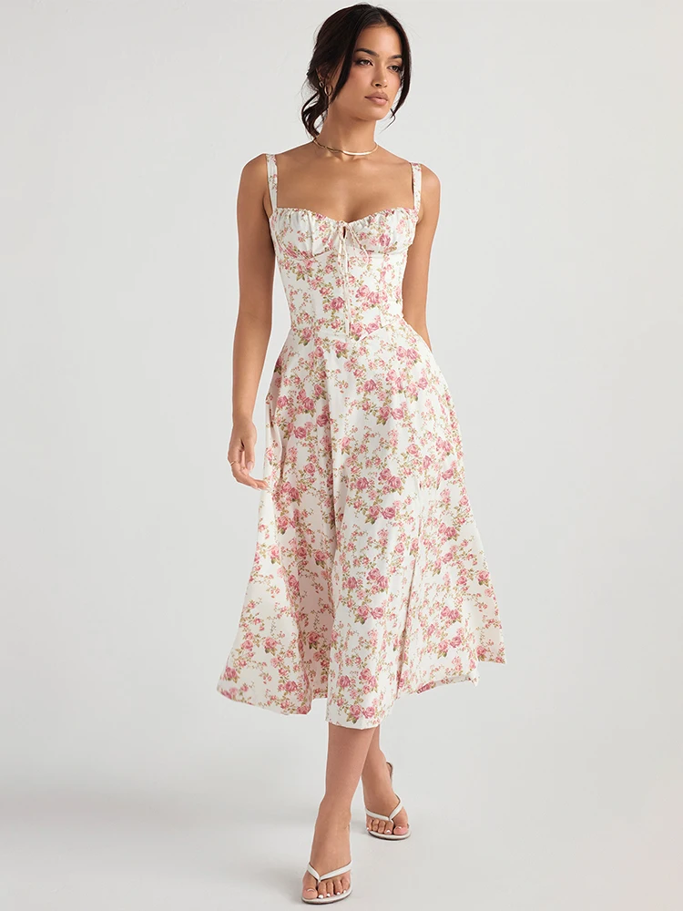 Lace-Up Floral Summer Dress Dresses