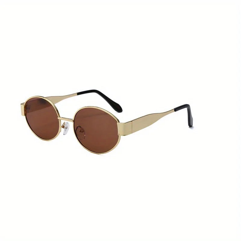 Trendy Unisex Oval Metal Frame Sunglasses TY1096-tea Sunglasses