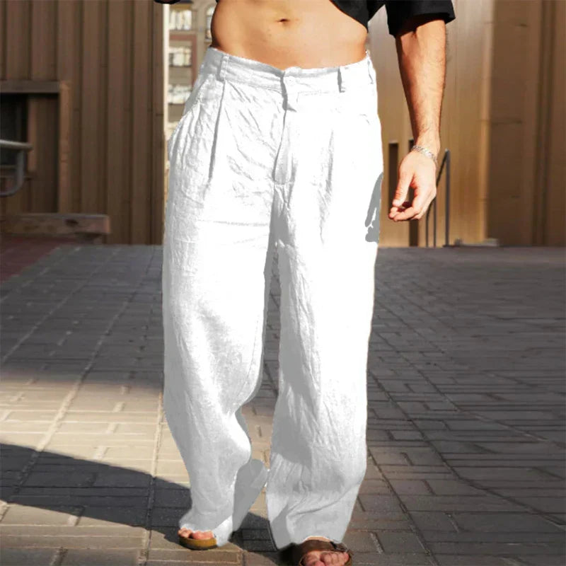 Premium Wide-Leg Linen Pants White Men Pants