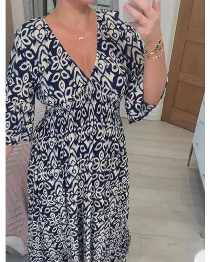 Ruth™ | Casual V-Neck Printed Dress Black Dresses