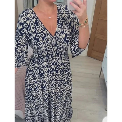 Ruth™ | Casual V-Neck Printed Dress Black Dresses