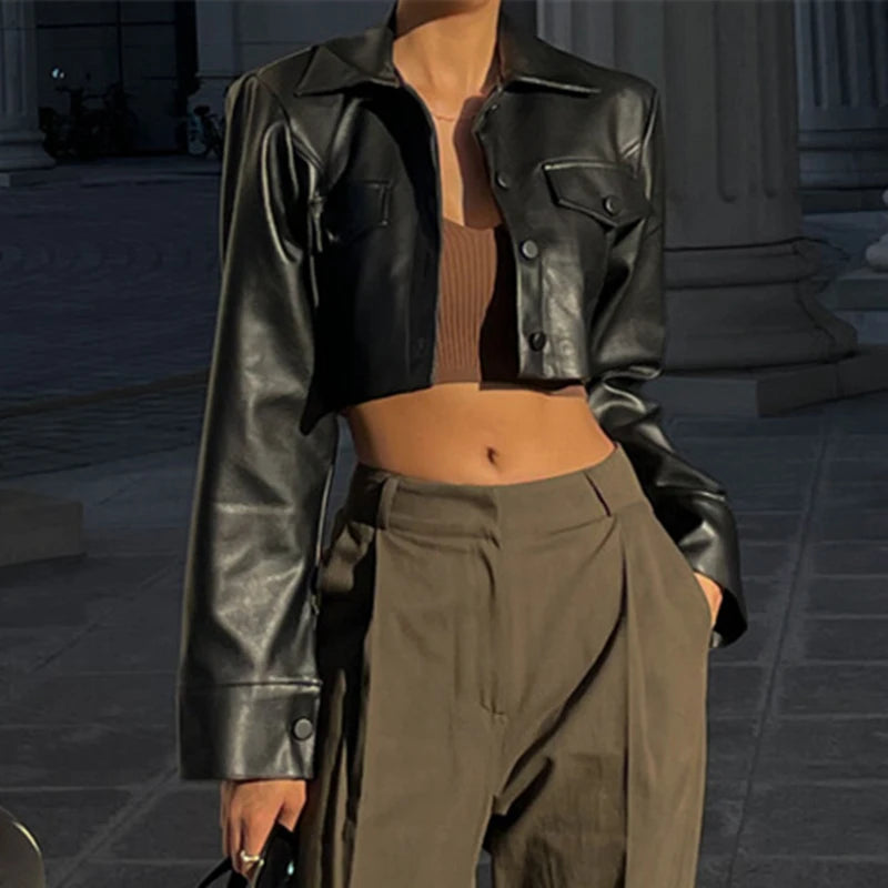Faux Leather Crop Jacket Women Jacket