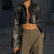 Faux Leather Crop Jacket Women Jacket