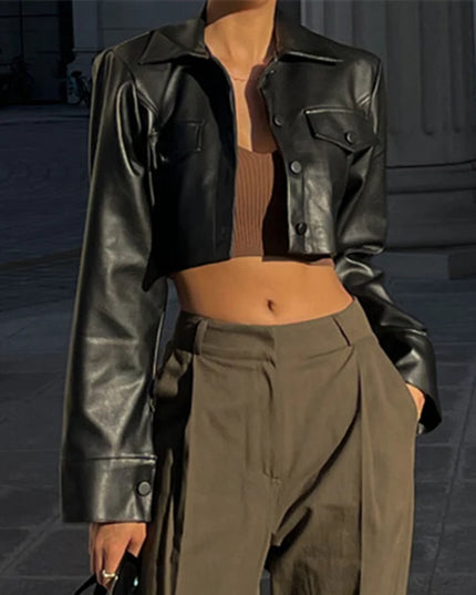 Faux Leather Crop Jacket Women Jacket