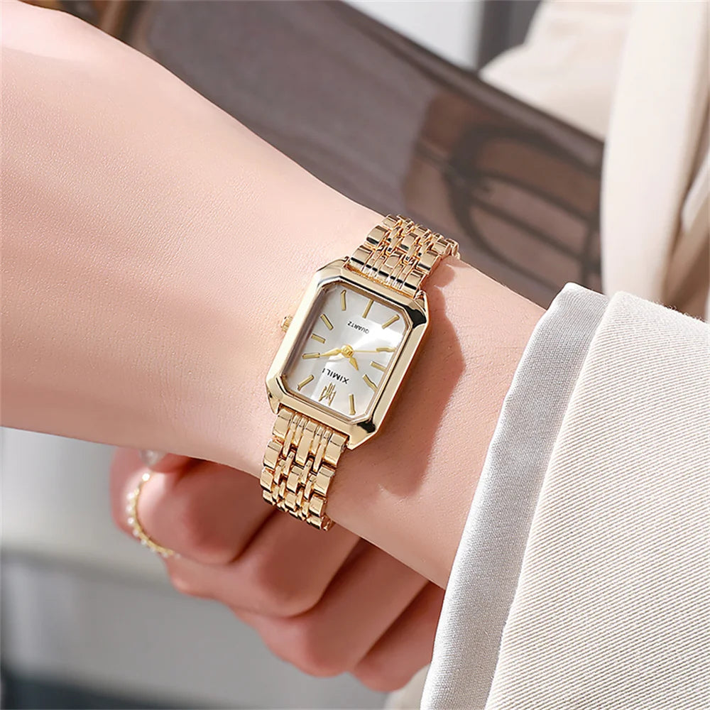 Square Gold-Plated Quartz Watch – Elegant Women white Women's Accessories