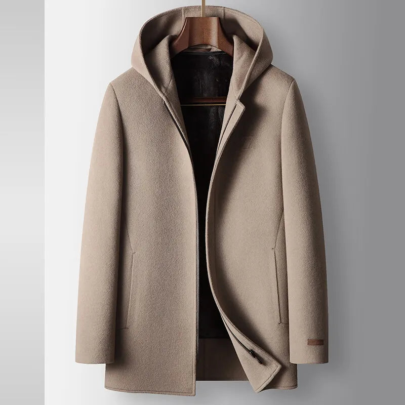 100% Woolen Hooded Coat Brown Coat