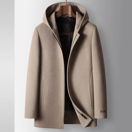 100% Woolen Hooded Coat Brown Coat