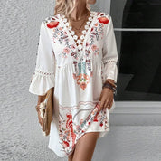 Allisa - Artistic Boho Print Dress Orange Print