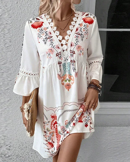 Allisa - Artistic Boho Print Dress Orange Print