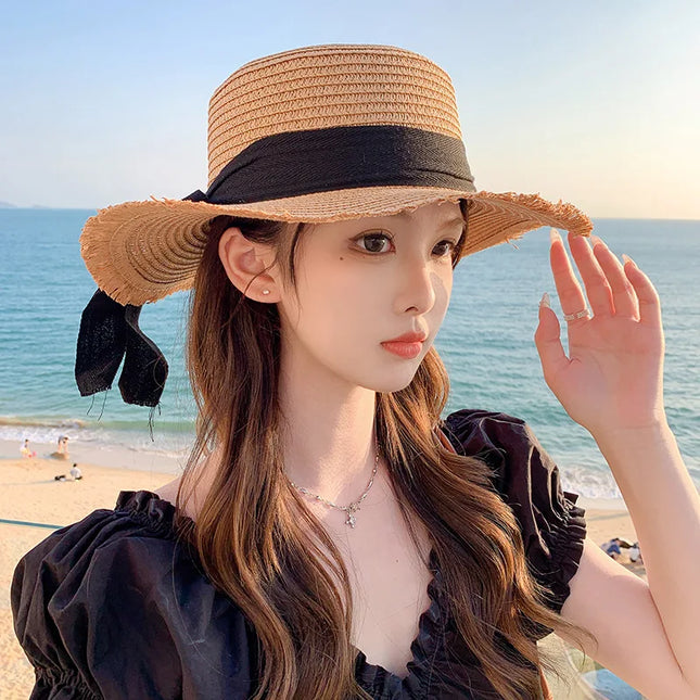 Korean Wide Brim Straw Hat for Women Summer Sun Protection Hats