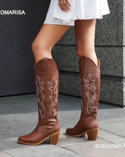 Chunky Heel Cowboy Cowgirl Boots Boots