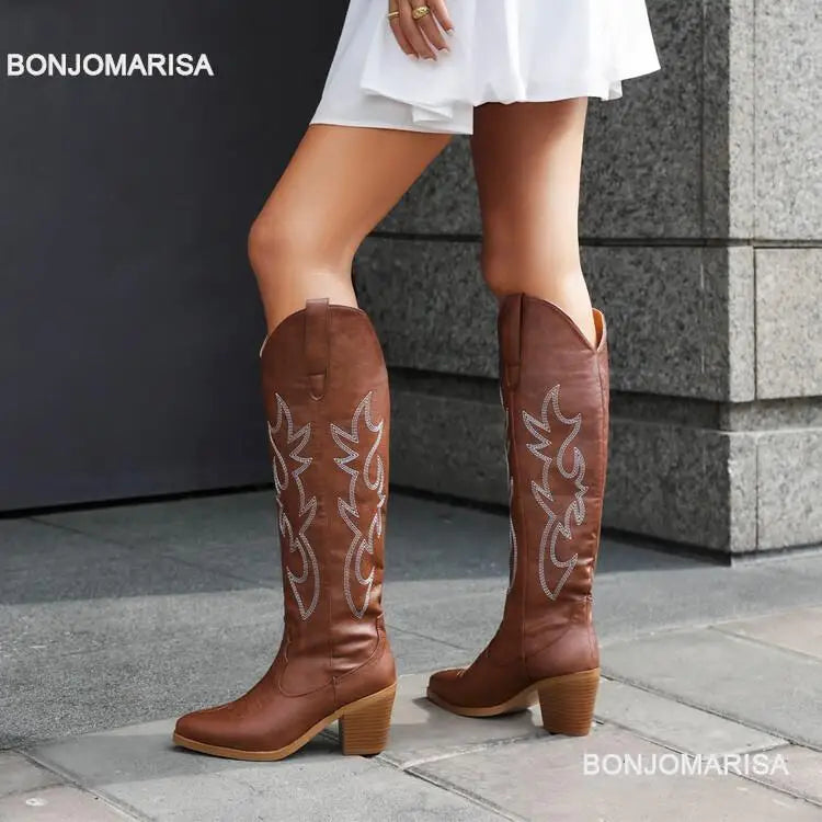 Chunky Heel Cowboy Cowgirl Boots Boots