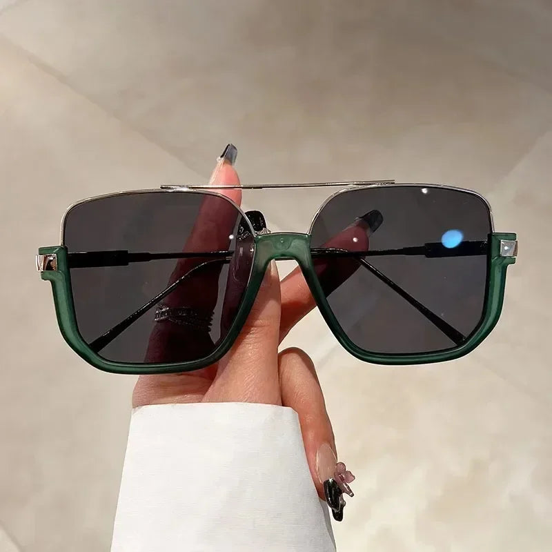 Vintage Oversized Square UV-400 Sunglasses – Trendy Green Gray Sunglasses