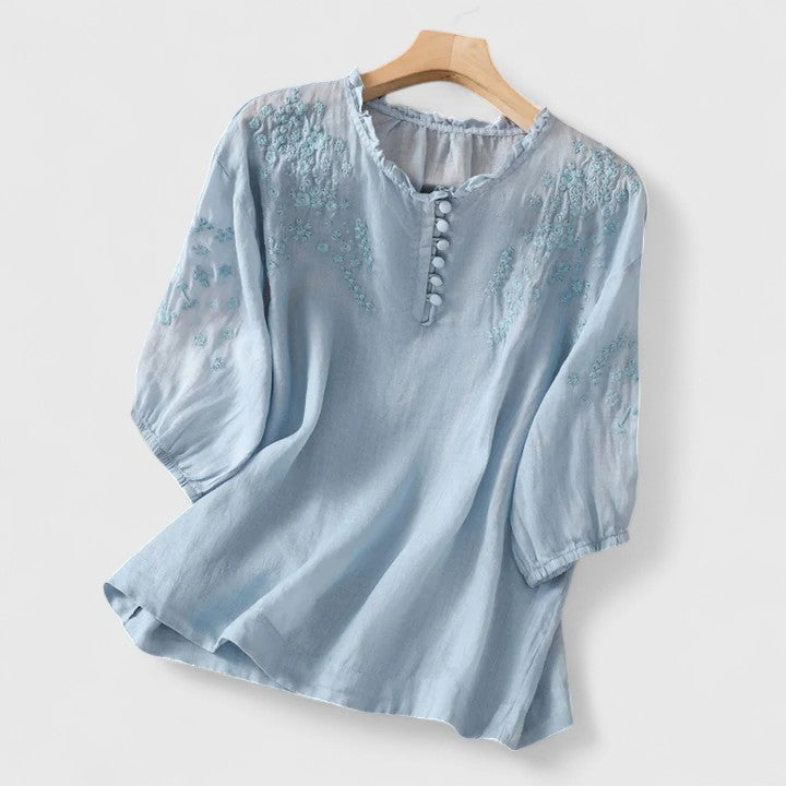 Vasilene Button-Front Blouse - Chic & Timeless Blue Blouses