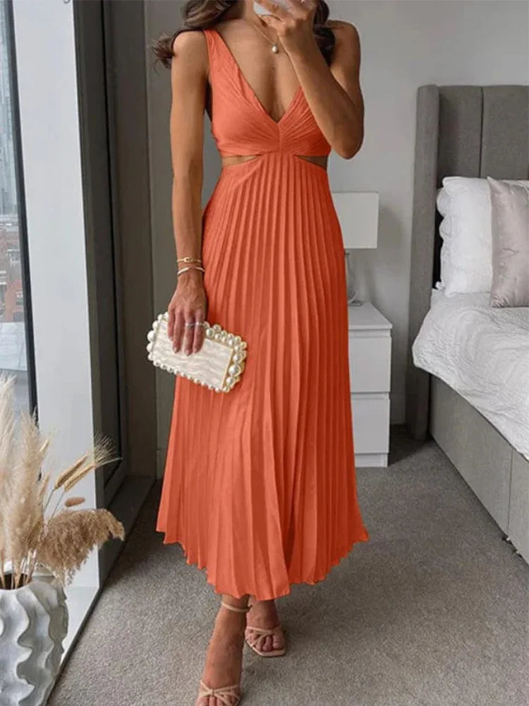 Noa | Posture-Improving Pleated Dress Orange Dress