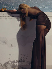 Articat Elegant Mesh Patchwork Long Sleeve Bodycon Dress Dresses