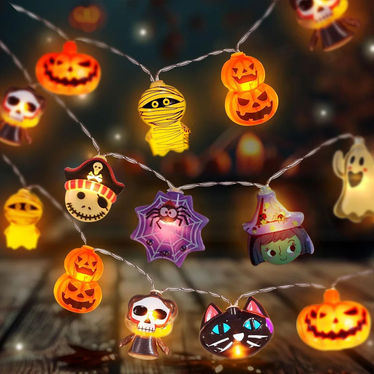 Spooky Pumpkin & Ghost LED String Lights Warm White Halloween Decorations
