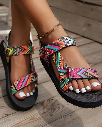 Boho Summer Sandals – Flat Embellished Leather Sandals with Adjustable Straps Pink Sandals