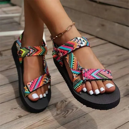 Boho Summer Sandals – Flat Embellished Leather Sandals with Adjustable Straps Pink Sandals