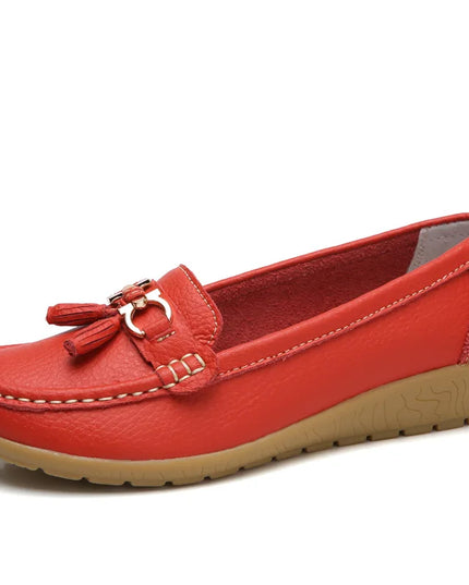 Celeste™ - Genuine Leather Tassel Moccasins Red Shoes
