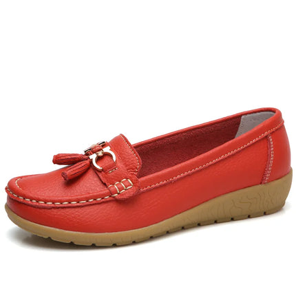 Celeste™ - Genuine Leather Tassel Moccasins Red Shoes