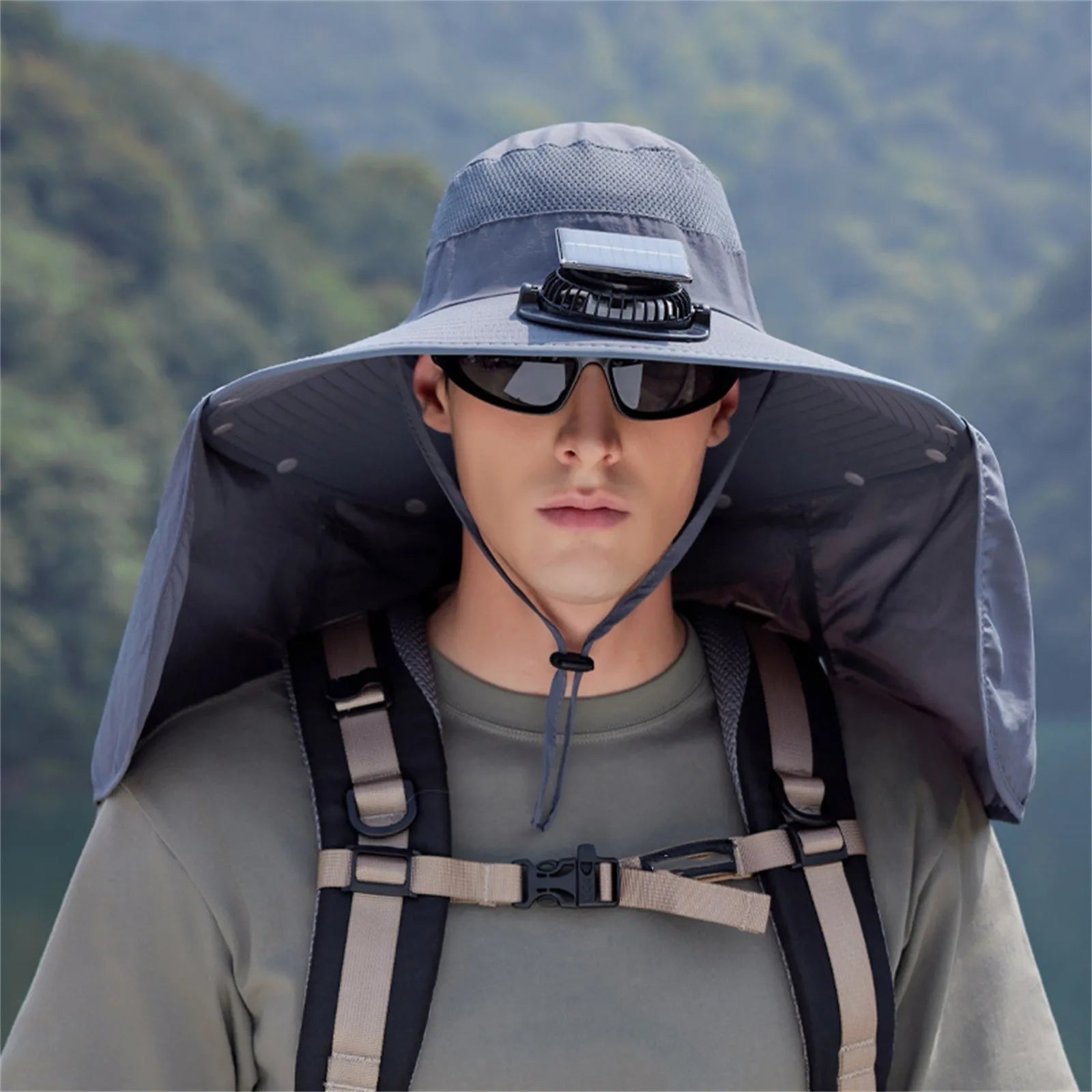Solar-Powered Cooling Fan Hat Dark Gray One Size Hats